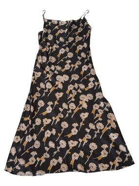 Mahina Black Floral Satin Feel Midi
Slip Dress Size L Cottagecore Cowl Neck L